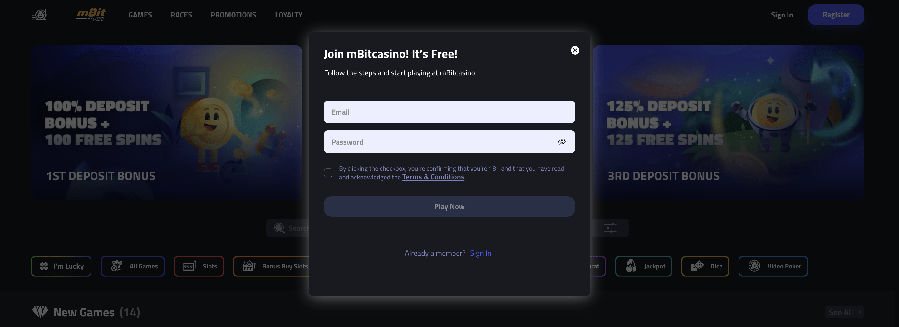 signing up on mbit casino