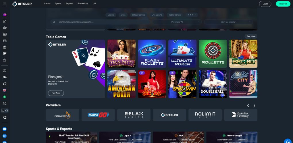 Bitsler Casino Rable Games and Providers