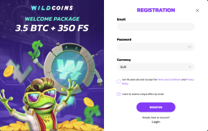Sign In Up on WildCoins Casino