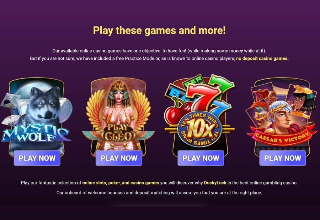 Accepted Games on DuckyLuck Casino
