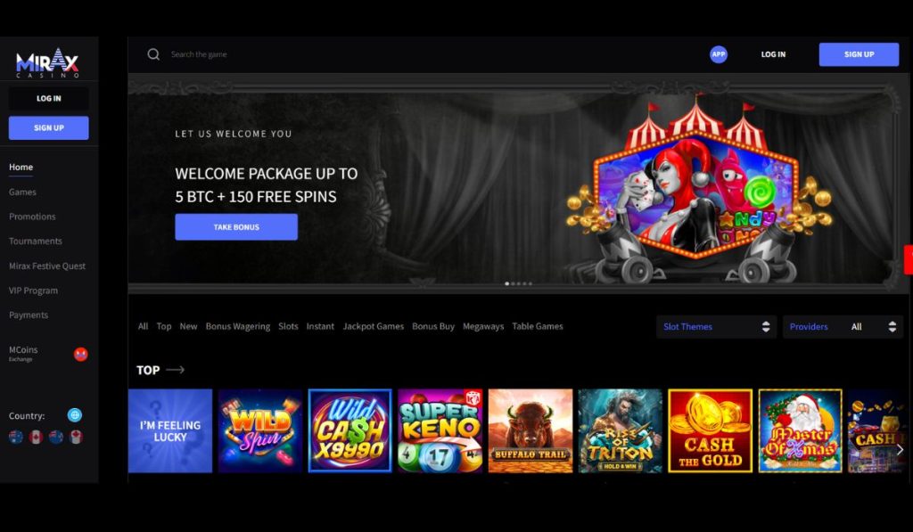 Mirax Casino Website Overview