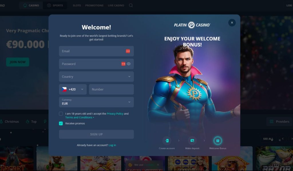 sign in up on Platin Casino